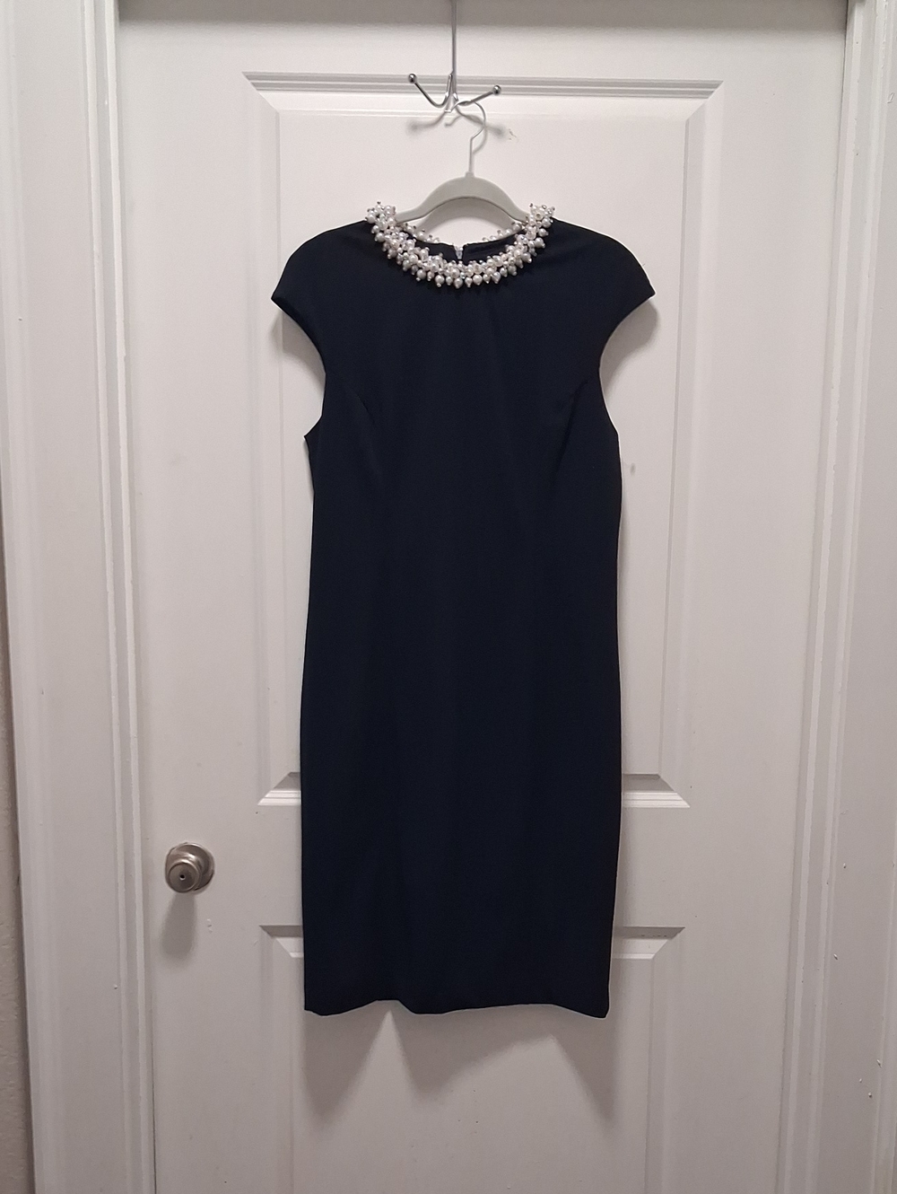 Betsey Johnson Black Midi Dress with Pearl-Trim Neckline